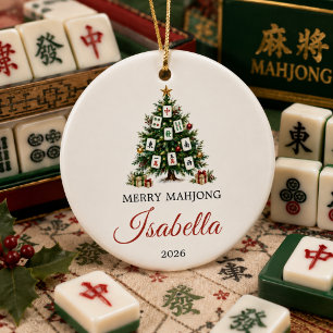 personalised merry mahjong christmas ceramic tree decoration