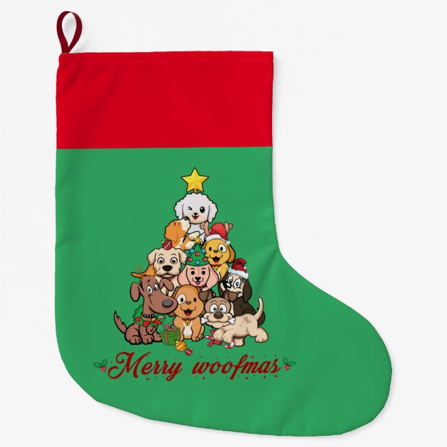 Personalised Merry Woofmas Large Christmas Stocking (Front)