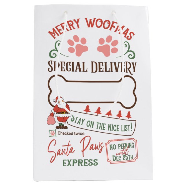 Personalised Merry Woofmas Santa Paws Express Medium Gift Bag (Front)