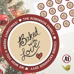 Personalised Message Baked with Love Christmas Classic Round Sticker
