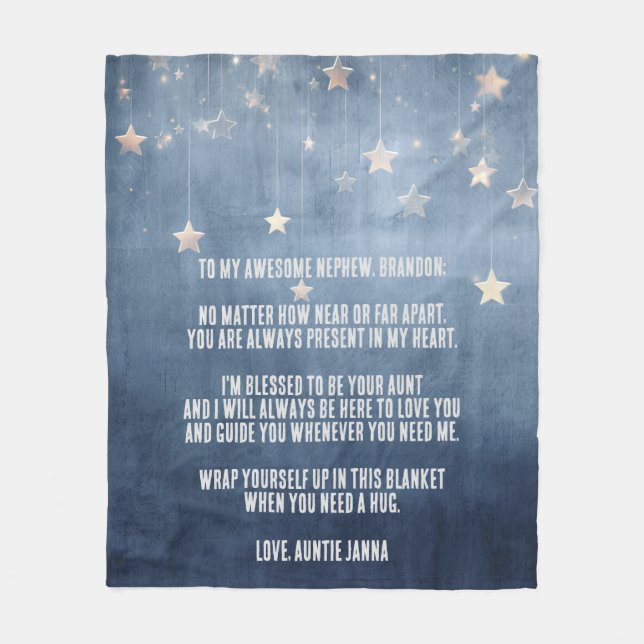 Personalised Message Blue Stars Nephew Fleece Blanket (Front)