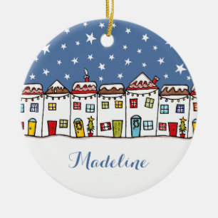 Personalised Message Christmas Scene Tree Ceramic Tree Decoration