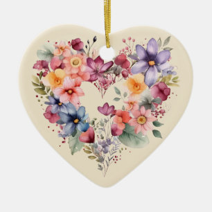 Personalised Message Colourful Floral Heart Gift  Ceramic Tree Decoration