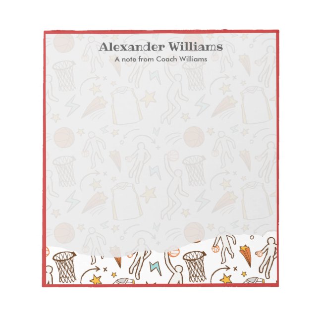 Personalised Message from Basketball Coach Player Notepad (Front)