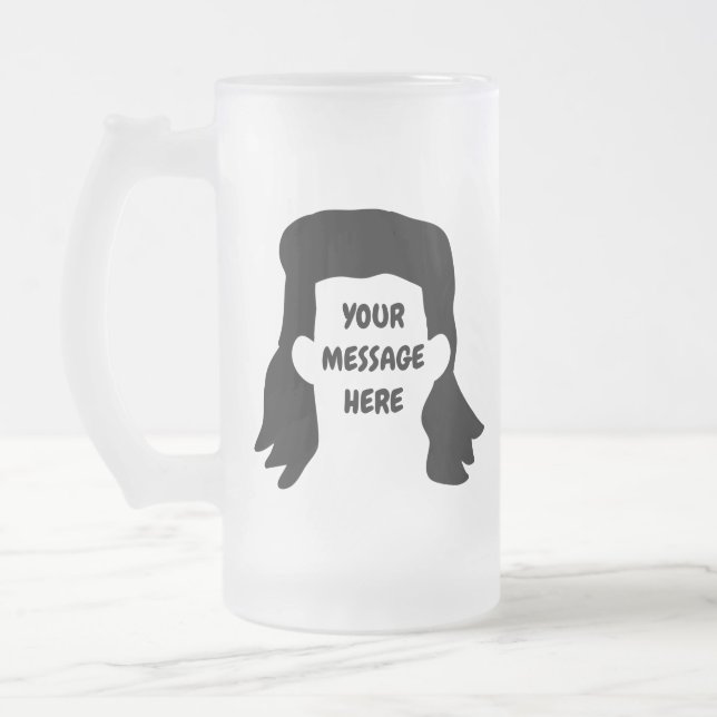 Personalised Message Funny Mullet Illustration Frosted Glass Beer Mug (Left)