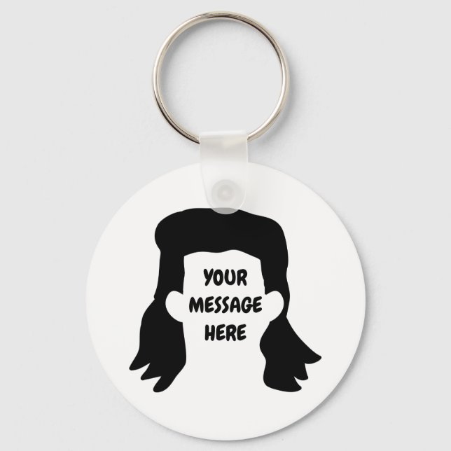 Personalised Message Funny Mullet Illustration Key Ring (Front)