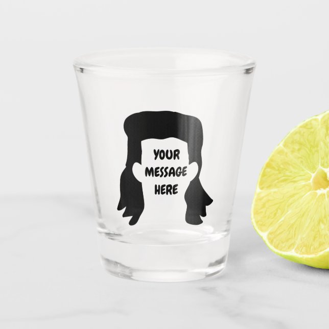 Personalised Message Funny Mullet Illustration Shot Glass (Front)