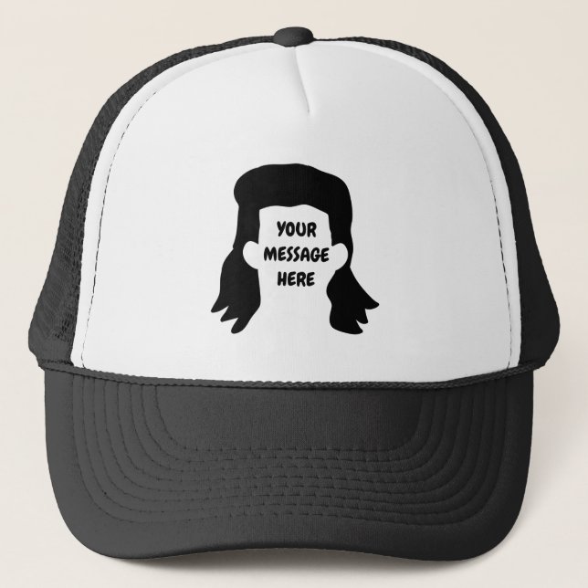 Personalised Message Funny Mullet Illustration Trucker Hat (Front)