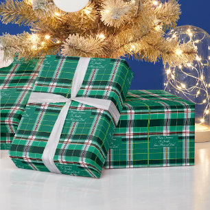 Personalised message on Christmas green plaid Wrapping Paper