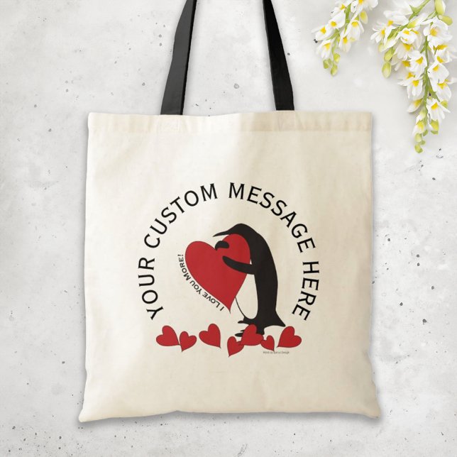 Personalised Message Penguin and Red Heart Tote Bag (Creator Uploaded)