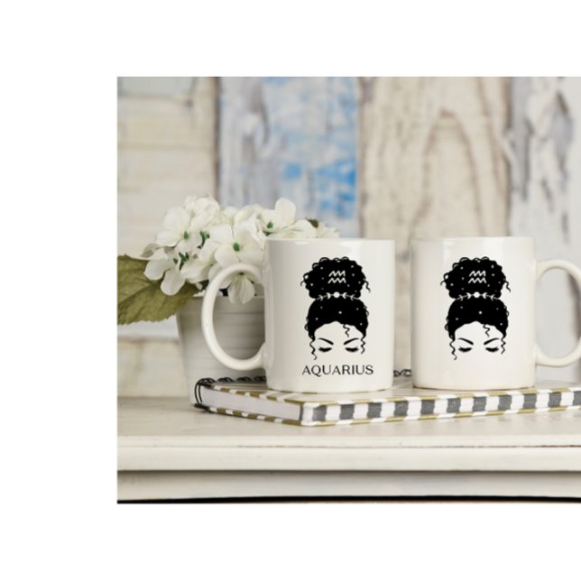 Personalised messy bun zodiac sign Aquarius Coffee Mug (Creator Uploaded)