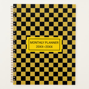 Personalised Metallic Gold Black Square Pattern Planner
