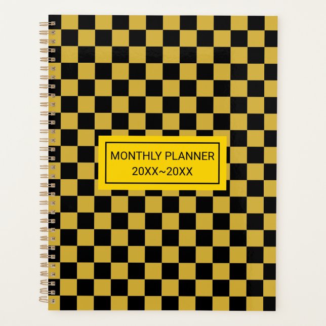 Personalised Metallic Gold Black Square Pattern Planner (Front)