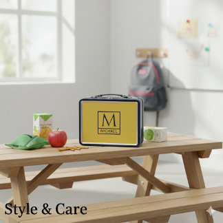 Personalised Metallic Gold with Initials & Name Metal Lunch Box