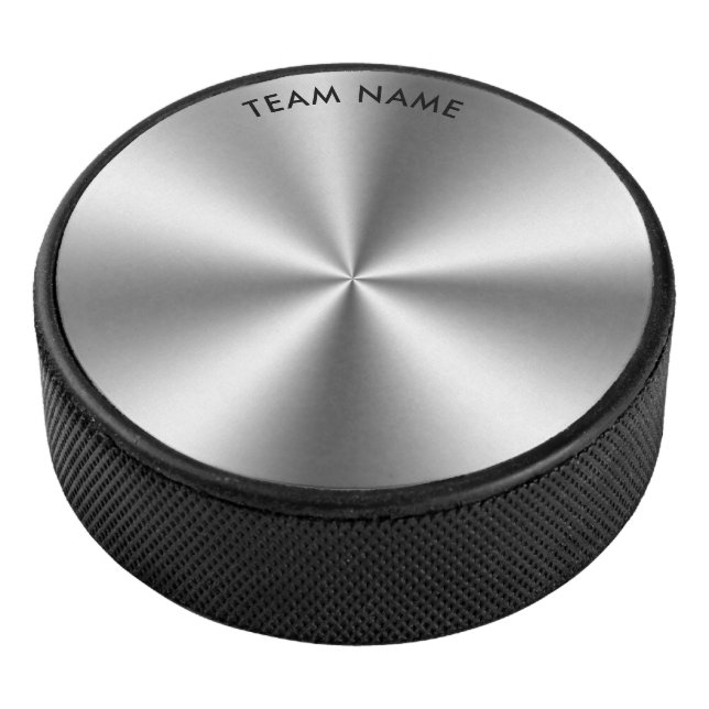 Personalised metallic grey texture monogram hockey puck (3/4)