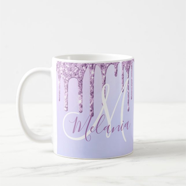 Personalised Metallic Purple Drip Lavender Pour  Coffee Mug (Left)