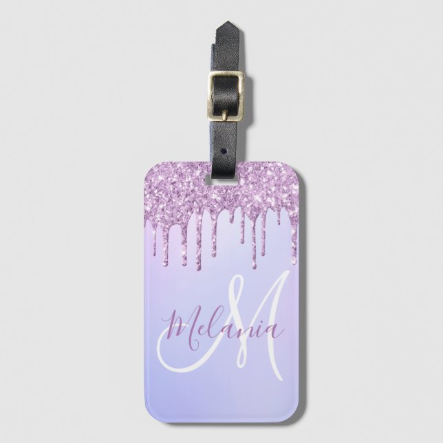 Personalised Metallic Purple Drip Lavender Pour Luggage Tag (Front Vertical)