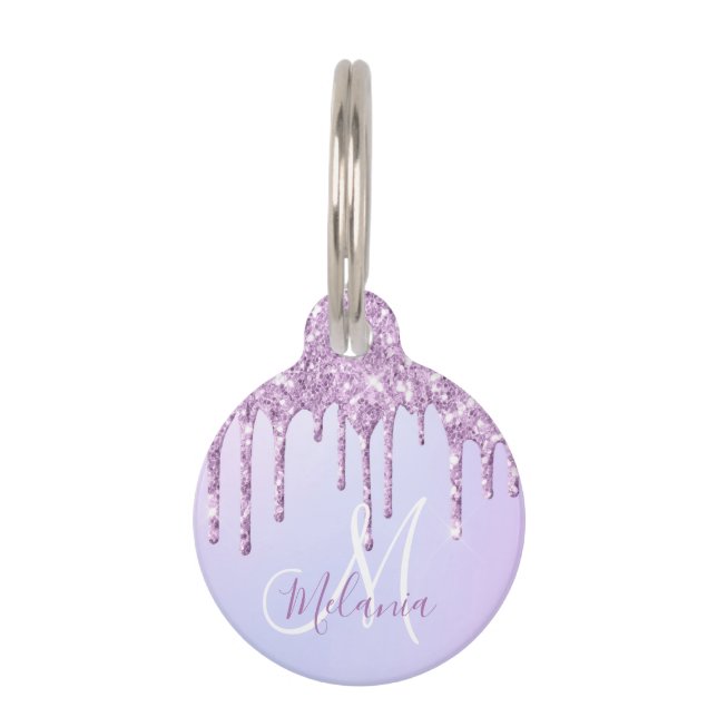 Personalised Metallic Purple Drip Lavender Pour    Pet Tag (Front)