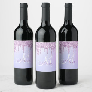 Personalised Metallic Purple Drip Lavender Pour    Wine Label