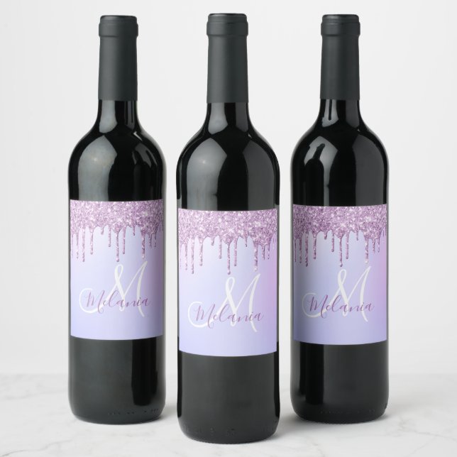 Personalised Metallic Purple Drip Lavender Pour    Wine Label (Bottles)