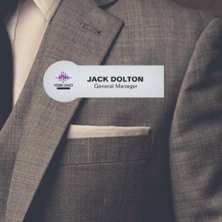 Personalised Metallic Silver Name Badge with Logo