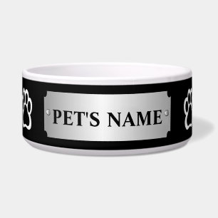 Personalised Metallic Silver Name Plate Dog Bowl