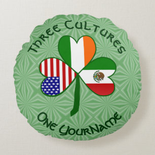 Personalised Mexican Ireland USA Shamrock Round Cushion