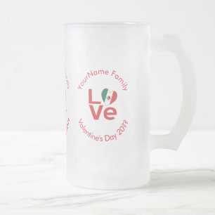 Personalised Mexican Red LOVE Flag Frosted Glass Beer Mug