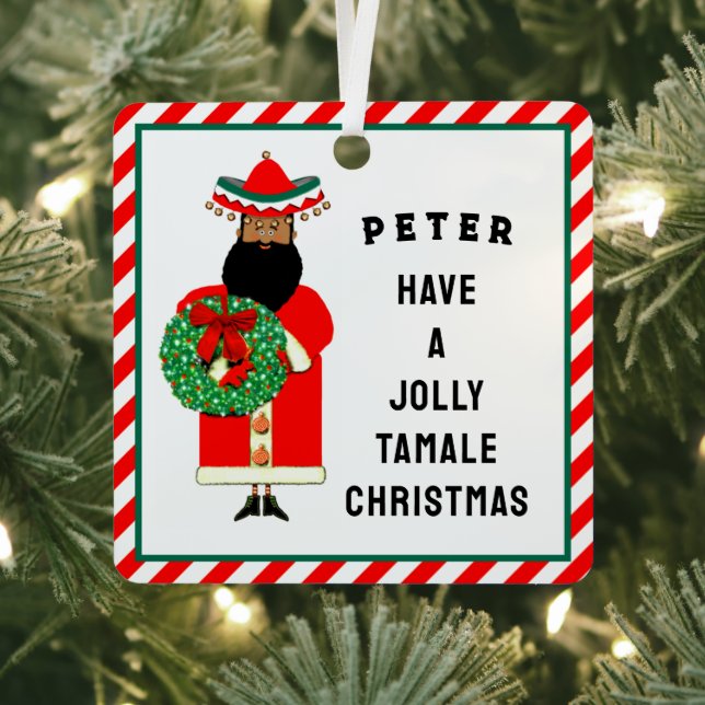 personalised Mexican Santa Metal Tree Decoration (Insitu)