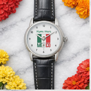 Personalised Mexico Flag Arabic Leather Men's Watch