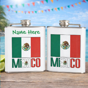 Personalised Mexico Flag Hip Flask