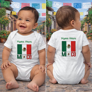 Personalised Mexico Flag Name Design Baby Bodysuit