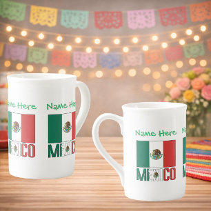 Personalised Mexico Flag Name Design Bone China Mug