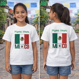 Personalised Mexico Flag Name Design Girls' T-Shirt