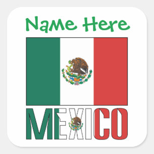 Personalised Mexico Flag Square Label