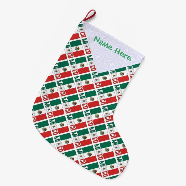 Personalised Mexico Flag Tiled Large Christmas Stocking (Front (Hanging))