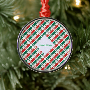Personalised Mexico Flag Tiled Round Metal Tree Decoration