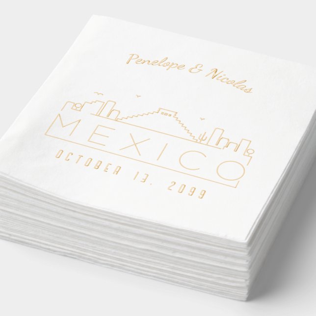 Personalised Mexico Wedding Napkins Gold Foil (Detail)