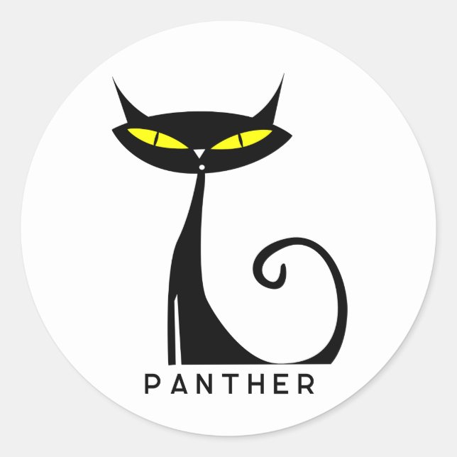 Personalised Mid Century Modern Atomic Black Cat Classic Round Sticker (Front)