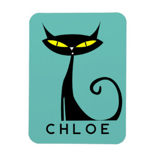 Personalised Mid Century Modern Atomic Black Cat Magnet