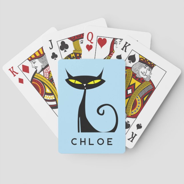 Personalised Mid Century Modern Atomic Black Cat Playing Cards (Back)