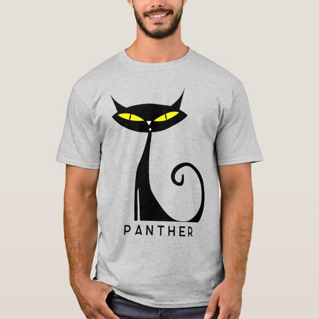 Personalised Mid Century Modern Atomic Black Cat T-Shirt (Front)