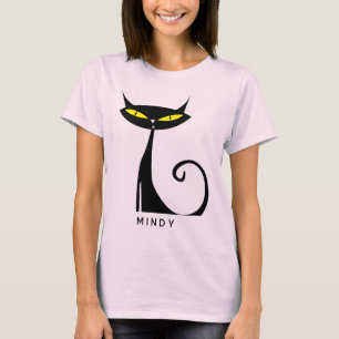 Personalised Mid Century Modern Atomic Black Cat T-Shirt