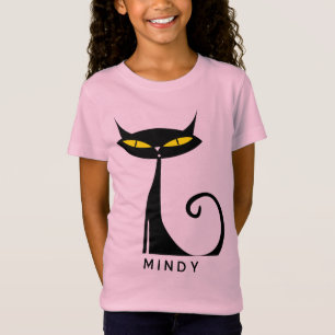 Personalised Mid Century Modern Atomic Black Cat T-Shirt