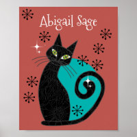 Personalised Mid Century Modern Atomic Cat Retro