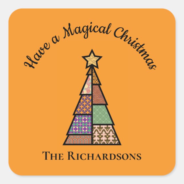 Personalised Mid-century Modern Christmas Tree Square Sticker (Front)