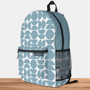 Personalised Mid Century Modern Pattern Blue Printed Backpack