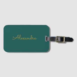 Personalised mid century modern simple Teal Gold Luggage Tag