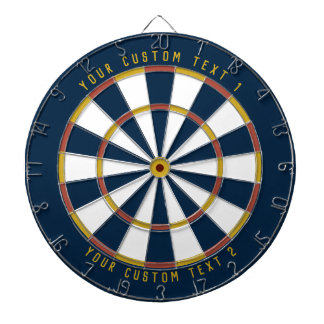 Personalised Mid-Century Mustard Yellow Red & Blue Dartboard