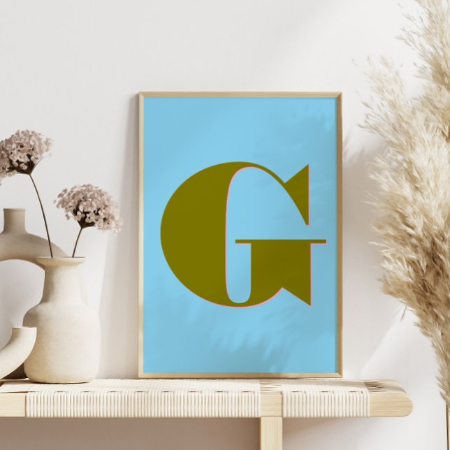 Personalised Mid Century Retro Letter Initial Blue Poster (Creator Uploaded)